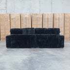 The Kalena Oversized Plush Feather & Foam Double Chaise Lounge - Black available to purchase from Warehouse Furniture Clearance at our next sale event.