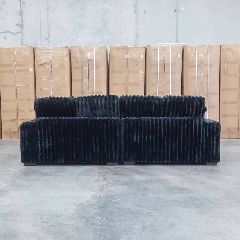 The Kalena Oversized Plush Feather & Foam Double Chaise Lounge - Black