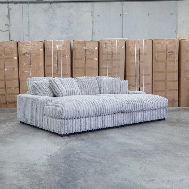 The Kalena Oversized Plush Feather & Foam Double Chaise Lounge - Silver