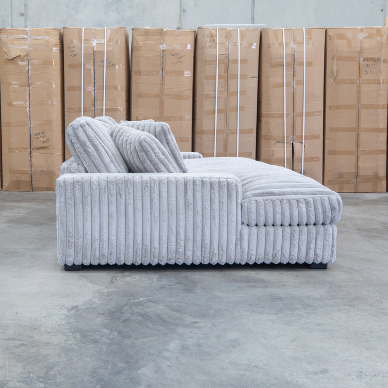 The Kalena Oversized Plush Feather & Foam Double Chaise Lounge - Silver