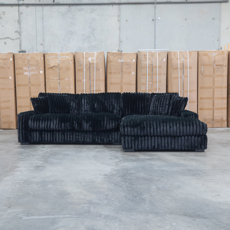 The Kalena Oversized Plush Feather & Foam RHF Chaise Lounge - Black