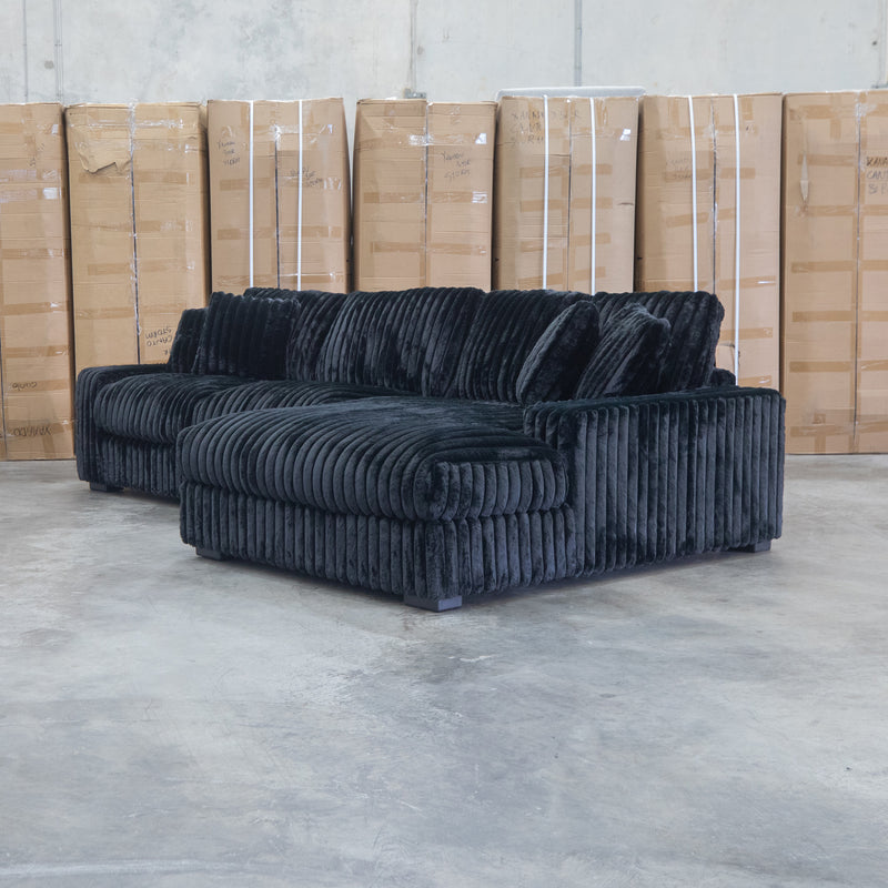 The Kalena Oversized Plush Feather & Foam RHF Chaise Lounge - Black