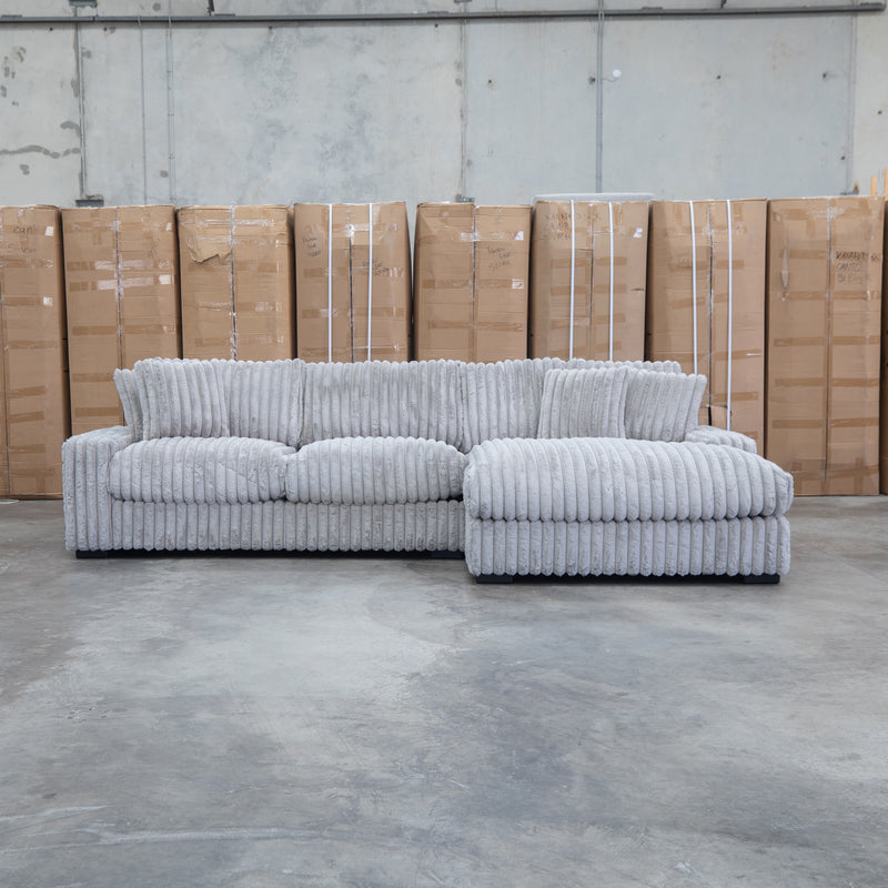 The Kalena Oversized Plush Feather & Foam RHF Chaise Lounge - Silver