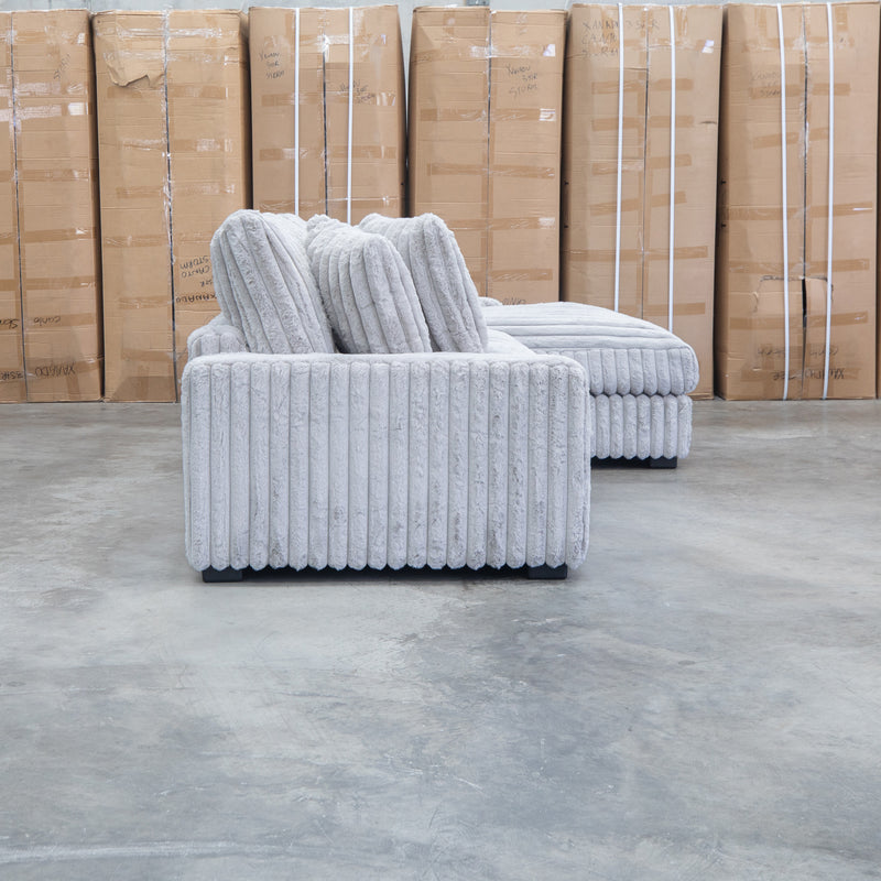 The Kalena Oversized Plush Feather & Foam RHF Chaise Lounge - Silver