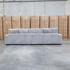 The Kalena Oversized Plush Feather & Foam RHF Chaise Lounge - Silver available to purchase from Warehouse Furniture Clearance at our next sale event.