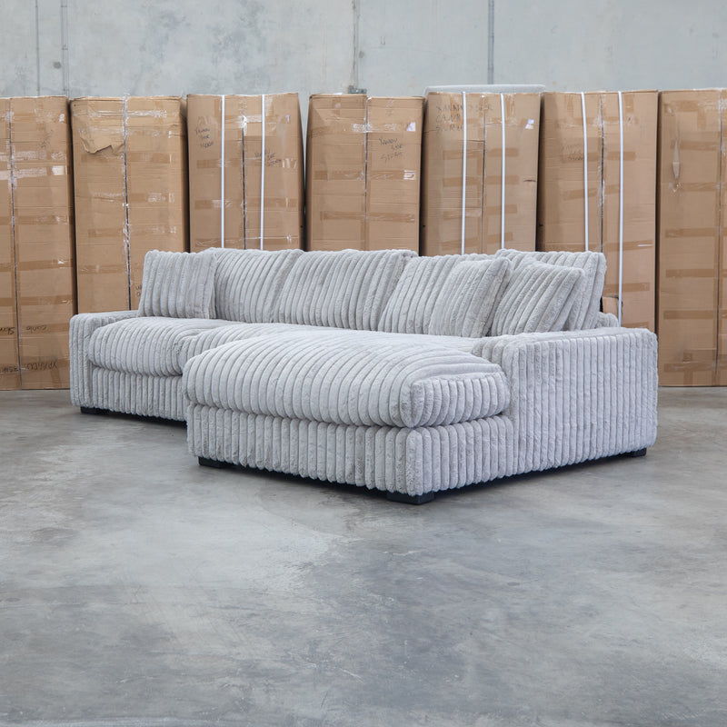 The Kalena Oversized Plush Feather & Foam RHF Chaise Lounge - Silver