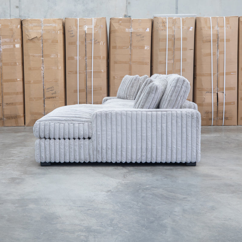 The Kalena Oversized Plush Feather & Foam RHF Chaise Lounge - Silver