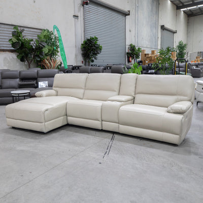 The La-Z-Boy Kennedy Power 4pce Motion Modular LHF Chaise Suite - Milan Oat - Floor Stock available to purchase from Warehouse Furniture Clearance at our next sale event.