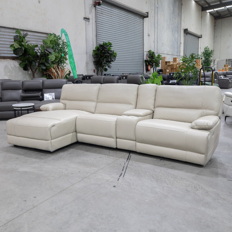The La-Z-Boy Kennedy Power 4pce Motion Modular LHF Chaise Suite - Milan Oat - Floor Stock available to purchase from Warehouse Furniture Clearance at our next sale event.