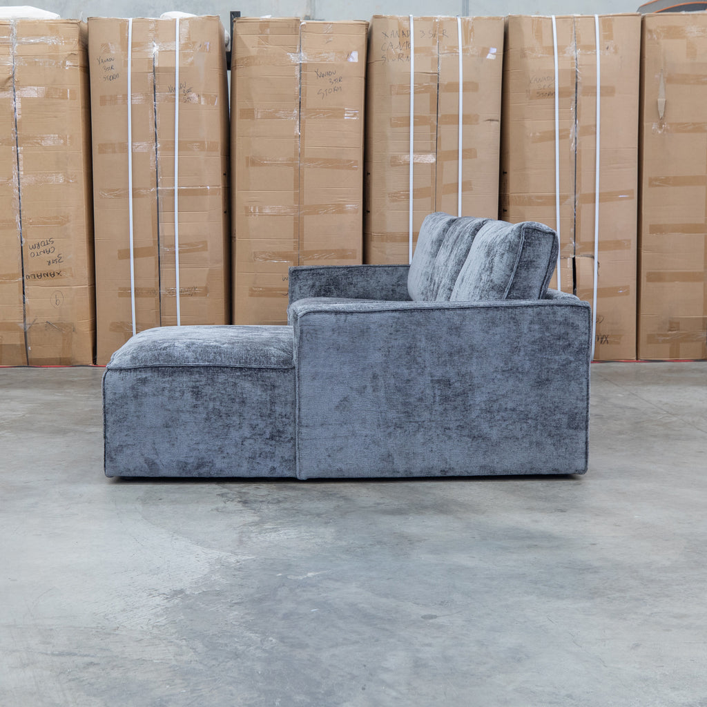 The Layne RHF Chaise Lounge - Solo Charcoal available to purchase from Warehouse Furniture Clearance at our next sale event.