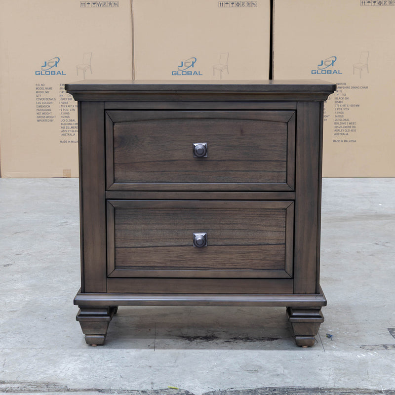 Library Two Drawer Bedside - Grey Oak