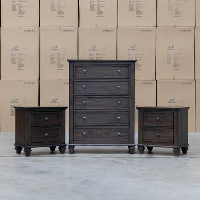 The Library Five Drawer Tallboy - Grey Oak available to purchase from Warehouse Furniture Clearance at our next sale event.