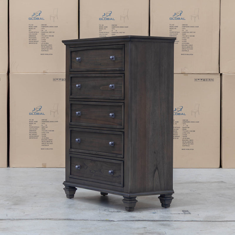 Library Five Drawer Tallboy - Grey Oak