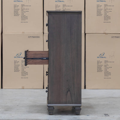 The Library Five Drawer Tallboy - Grey Oak available to purchase from Warehouse Furniture Clearance at our next sale event.