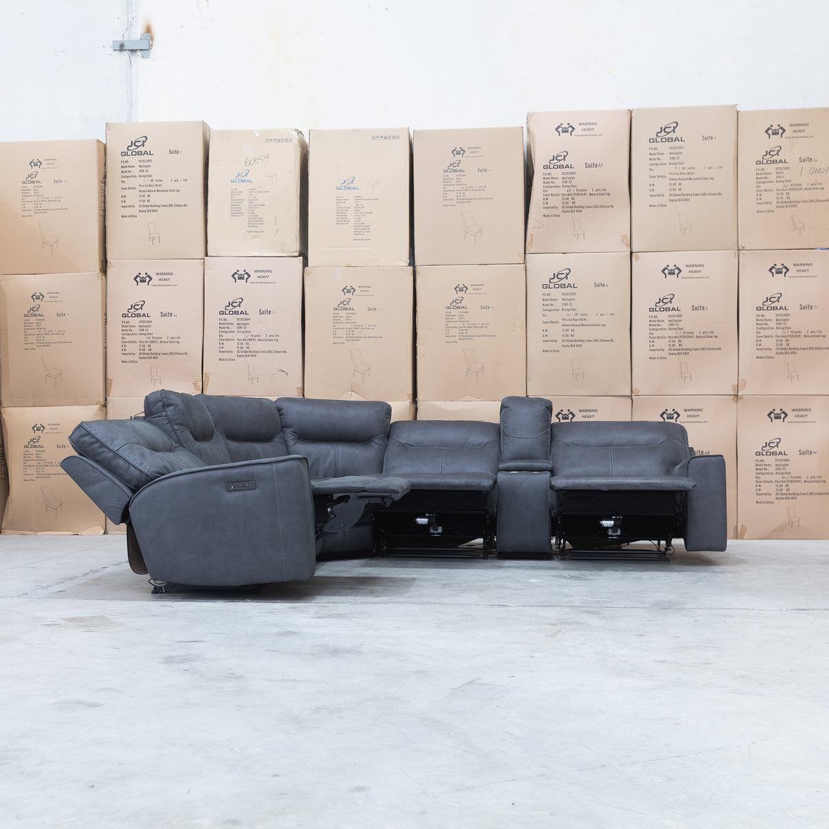The Rottnest Modular Electric Corner Lounge - Grey available to purchase from Warehouse Furniture Clearance at our next sale event.