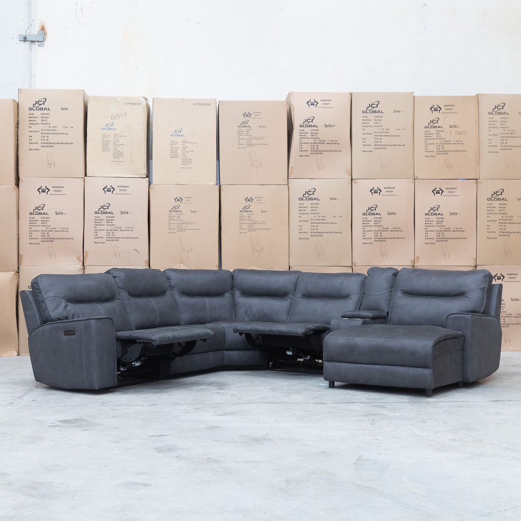 The Rottnest Modular Electric Corner Chaise Lounge - Grey available to purchase from Warehouse Furniture Clearance at our next sale event.