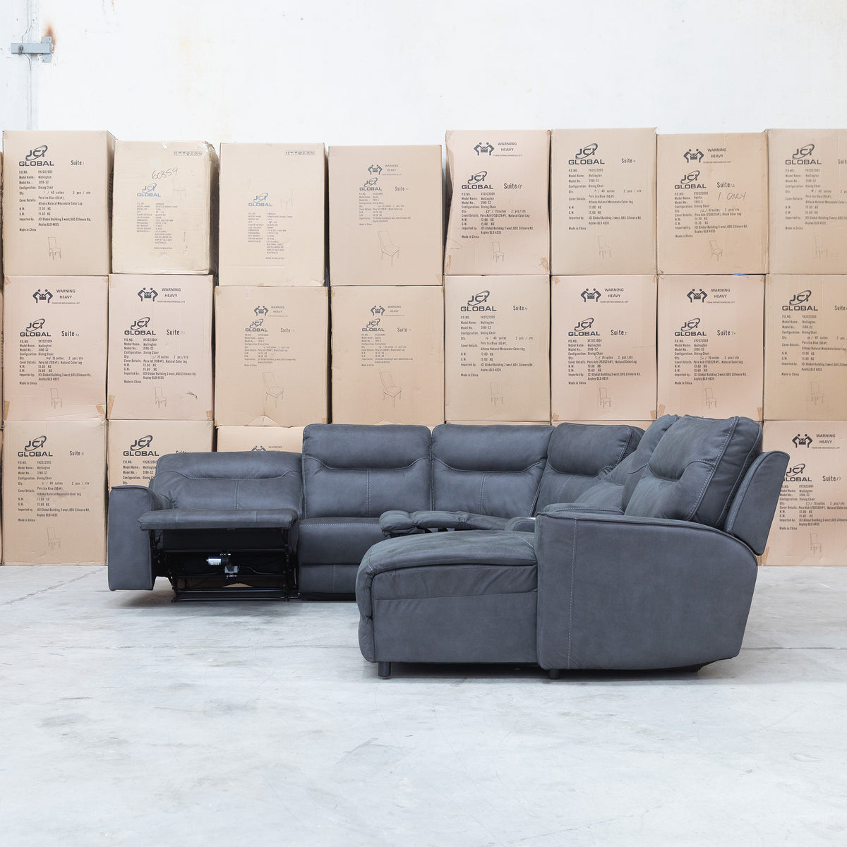 The Rottnest Modular Electric Corner Chaise Lounge - Grey available to purchase from Warehouse Furniture Clearance at our next sale event.