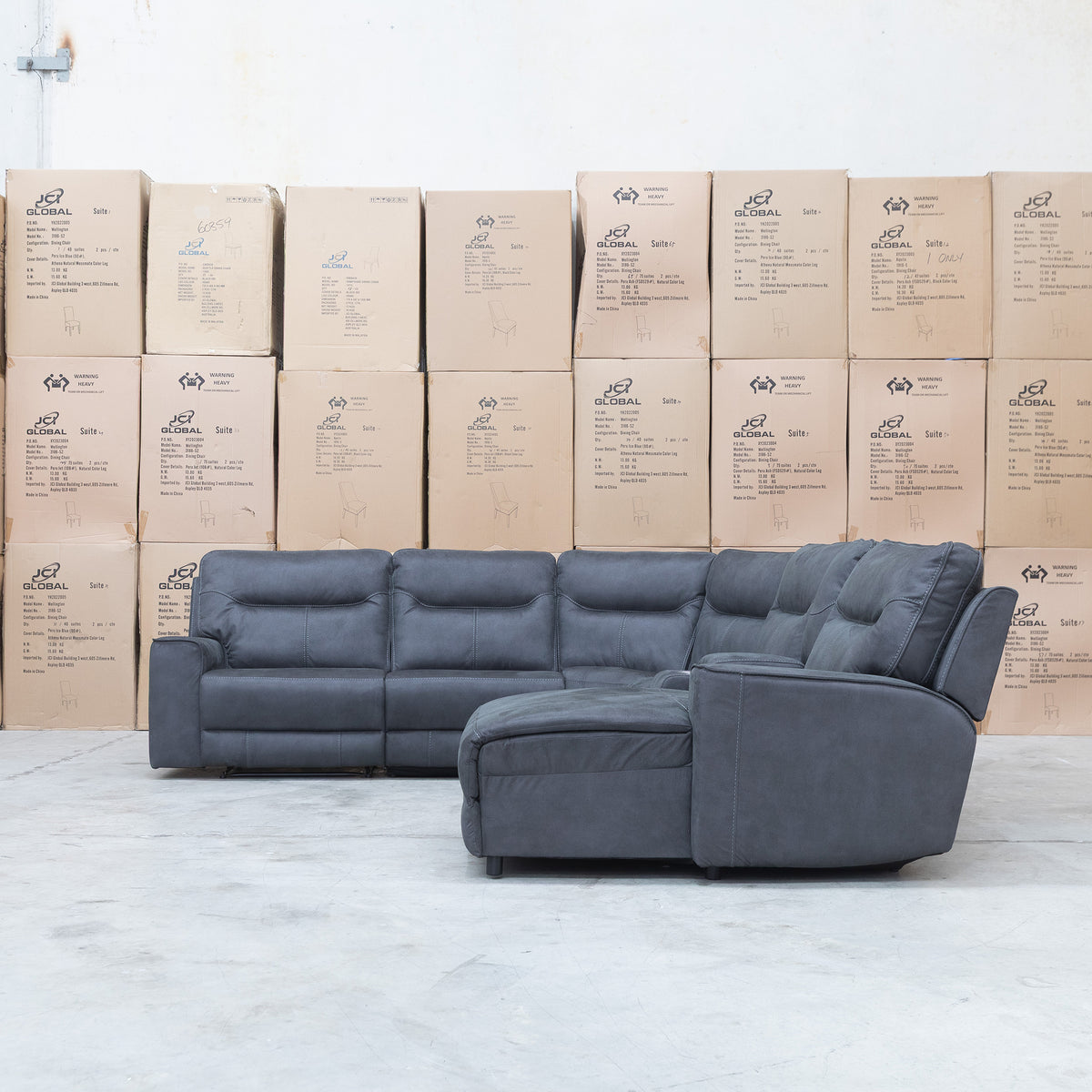 The Rottnest Modular Electric Corner Chaise Lounge - Grey available to purchase from Warehouse Furniture Clearance at our next sale event.