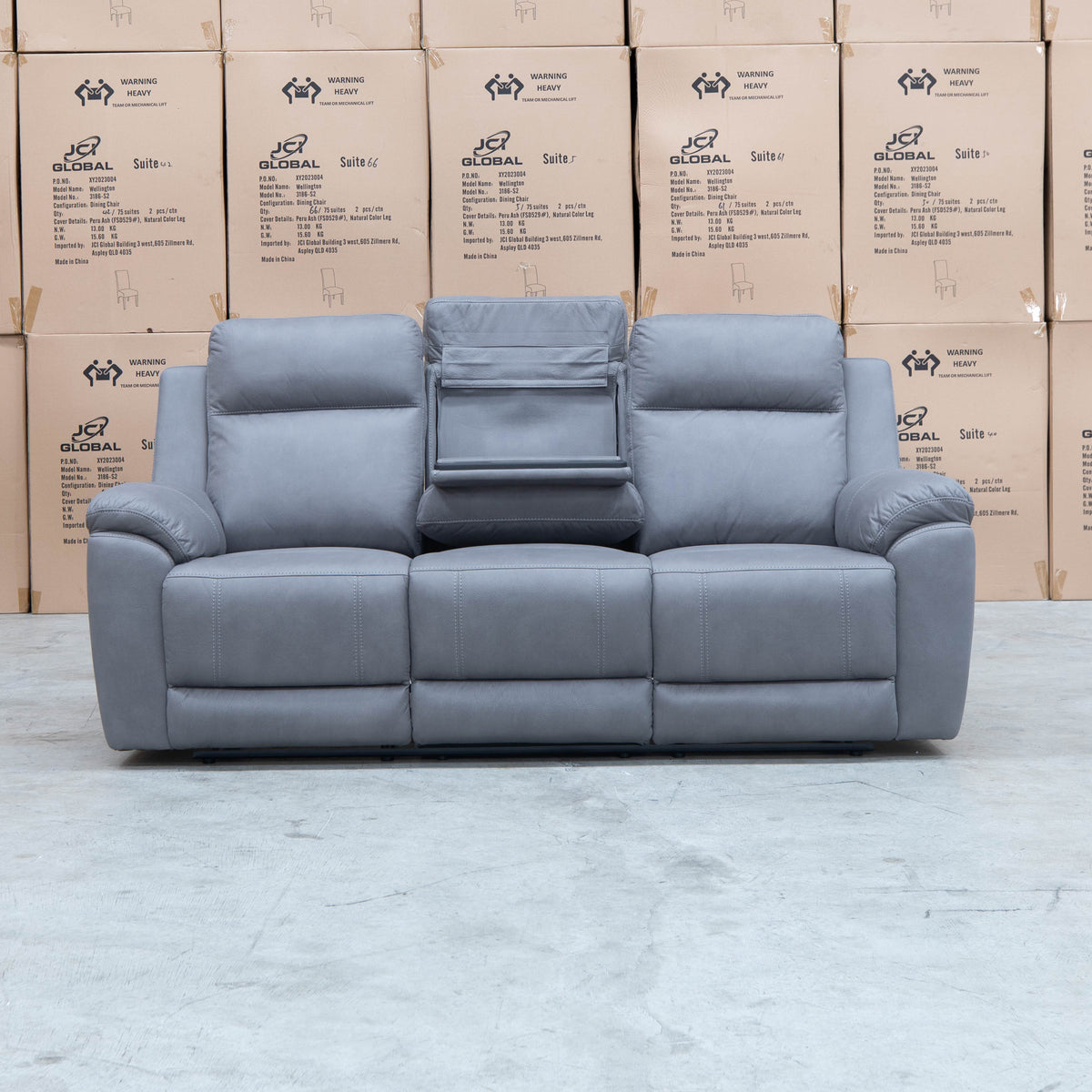 The Bari Three Seat Recliner Lounge - Ash available to purchase from Warehouse Furniture Clearance at our next sale event.