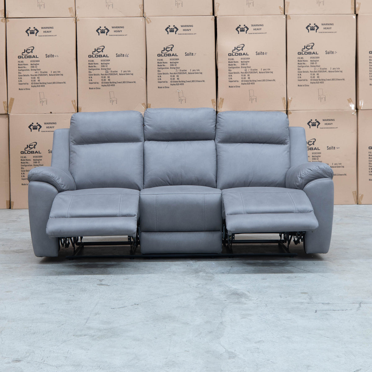 The Bari Three Seat Recliner Lounge - Ash available to purchase from Warehouse Furniture Clearance at our next sale event.