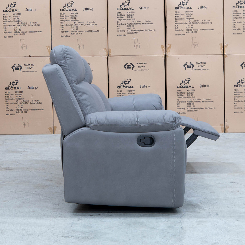 The Bari Three Seat Recliner Lounge - Ash available to purchase from Warehouse Furniture Clearance at our next sale event.