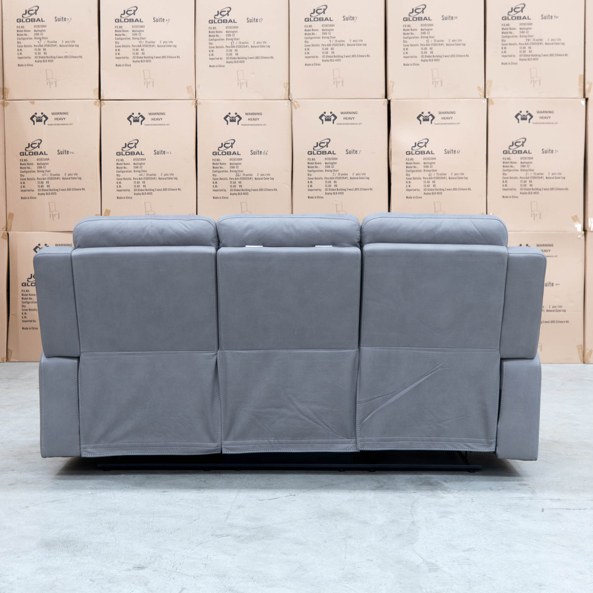 The Bari Three Seat Recliner Lounge - Ash available to purchase from Warehouse Furniture Clearance at our next sale event.