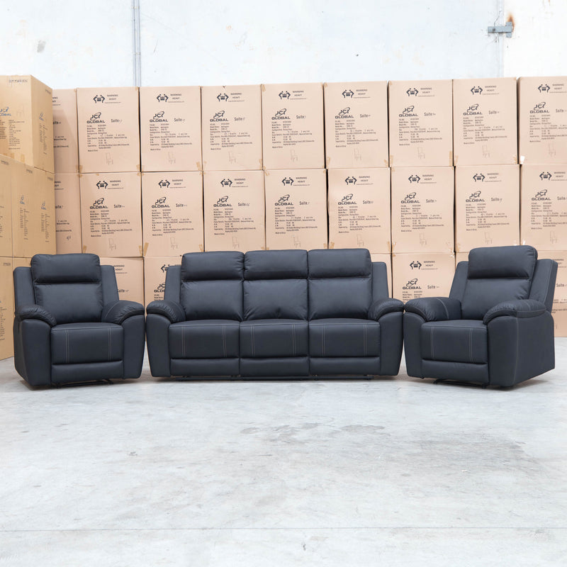 The Bari Three Seater Recliner Lounge - Jet available to purchase from Warehouse Furniture Clearance at our next sale event.