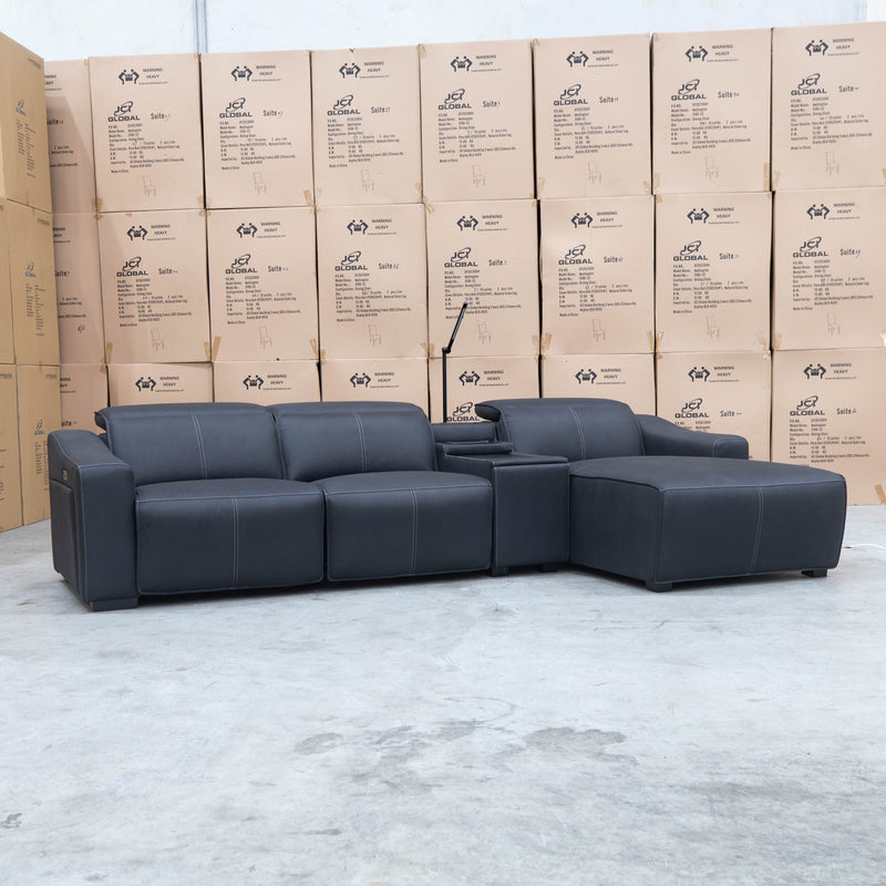 The Neo Dual-Electric Reclining Three Seater Chaise Lounge - Jet available to purchase from Warehouse Furniture Clearance at our next sale event.