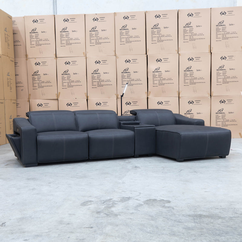 The Neo Dual-Electric Reclining Three Seater Chaise Lounge - Jet available to purchase from Warehouse Furniture Clearance at our next sale event.