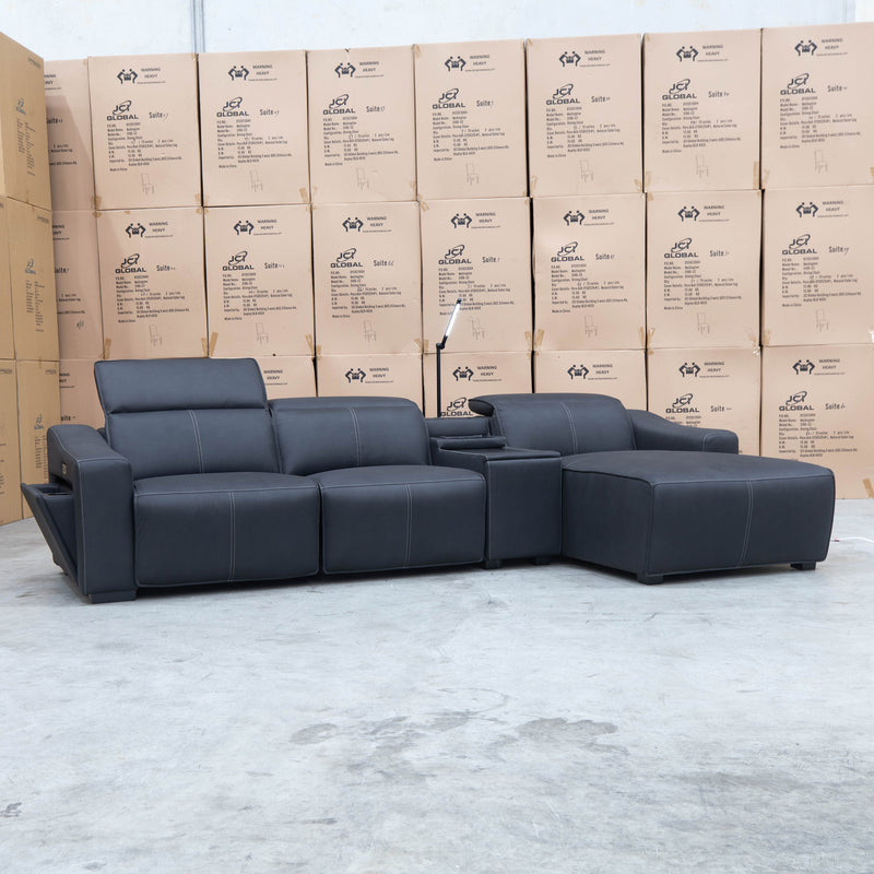 The Neo Dual-Electric Reclining Three Seater Chaise Lounge - Jet available to purchase from Warehouse Furniture Clearance at our next sale event.