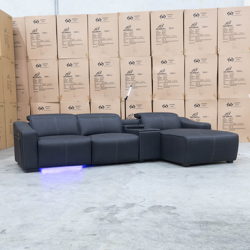 The Neo Dual-Electric Reclining Three Seater Chaise Lounge - Jet available to purchase from Warehouse Furniture Clearance at our next sale event.