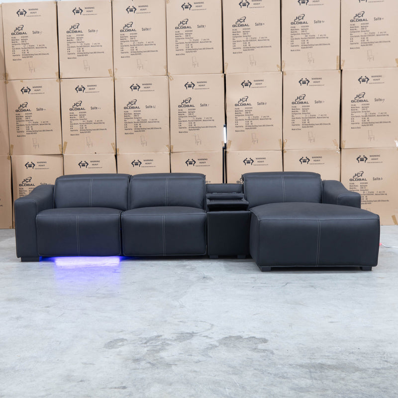 The Neo Dual-Electric Reclining Three Seater Chaise Lounge - Jet available to purchase from Warehouse Furniture Clearance at our next sale event.