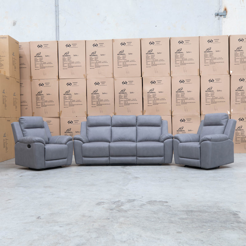 The Bari Three Seater Recliner Lounge - Ash available to purchase from Warehouse Furniture Clearance at our next sale event.