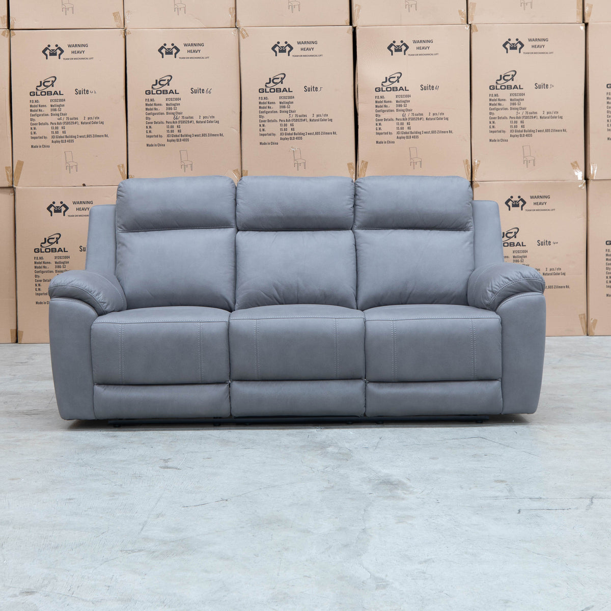 The Bari Three Seat Recliner Lounge - Ash available to purchase from Warehouse Furniture Clearance at our next sale event.