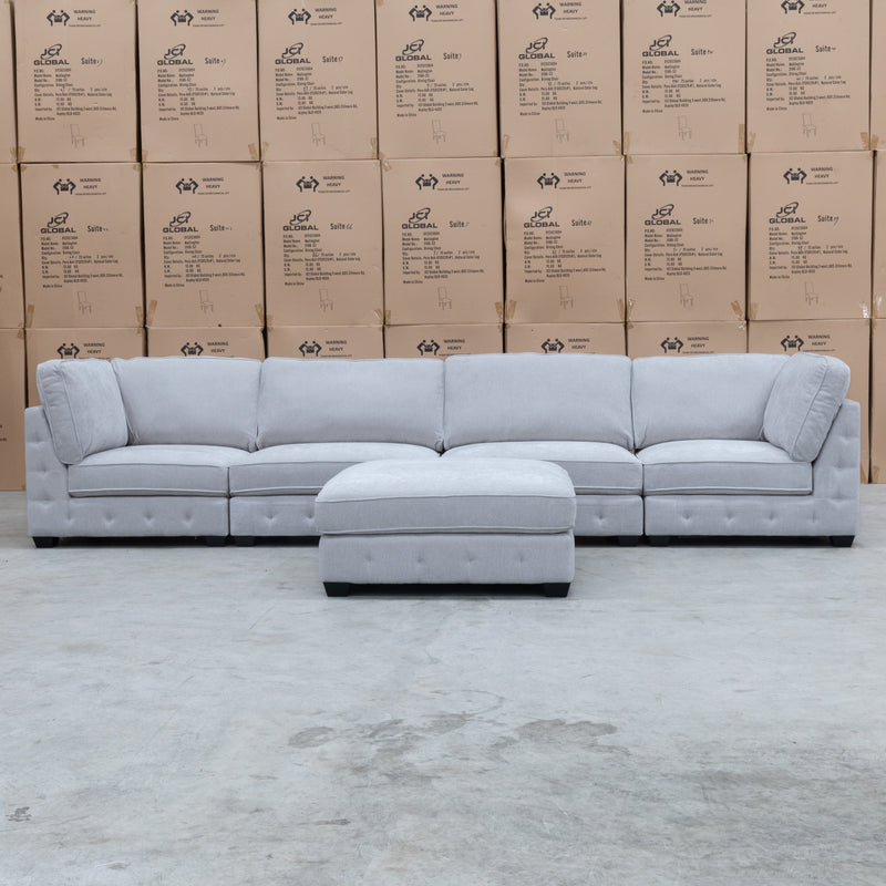 The Zeus Modular Corner Lounge with Ottoman - Fifty Shades available to purchase from Warehouse Furniture Clearance at our next sale event.