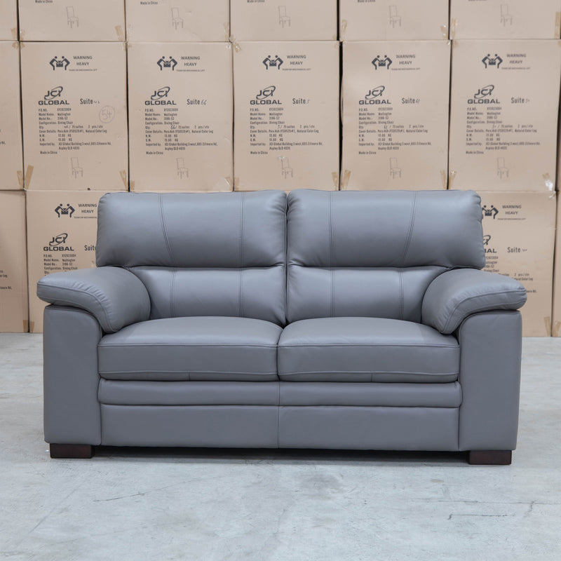 The Denton Leather Two Seater Sofa - Dark Grey available to purchase from Warehouse Furniture Clearance at our next sale event.