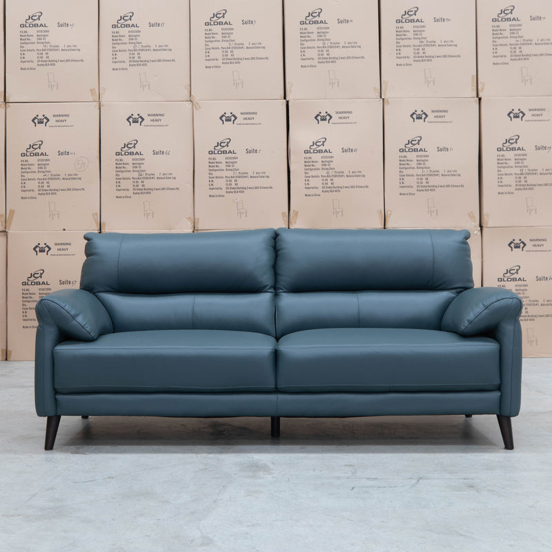 The Sabino Leather Three Seater Sofa - Peacock available to purchase from Warehouse Furniture Clearance at our next sale event.