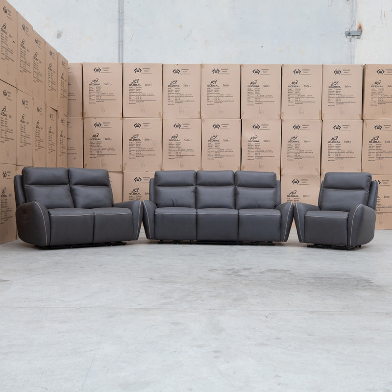 The Palm Cove Three Seater Triple Motor Electric Recliner Lounge - Charcoal available to purchase from Warehouse Furniture Clearance at our next sale event.