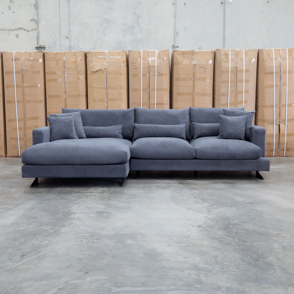 The Melbourne Deep Seat Feather & Foam LHF Chaise Lounge - Obsidian available to purchase from Warehouse Furniture Clearance at our next sale event.