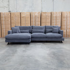The Melbourne Deep Seat Feather & Foam LHF Chaise Lounge - Obsidian available to purchase from Warehouse Furniture Clearance at our next sale event.