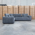 The Tribeca Fabric Corner Lounge - Charcoal - PRE ORDER Available after 15th November available to purchase from Warehouse Furniture Clearance at our next sale event.