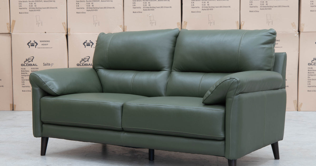 Sabino Leather Two Seater Sofa Pine Warehouse Furniture Clearance