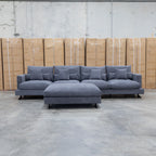 The Melbourne Deep Seat Feather & Foam Modular Corner Lounge - Obsidian available to purchase from Warehouse Furniture Clearance at our next sale event.