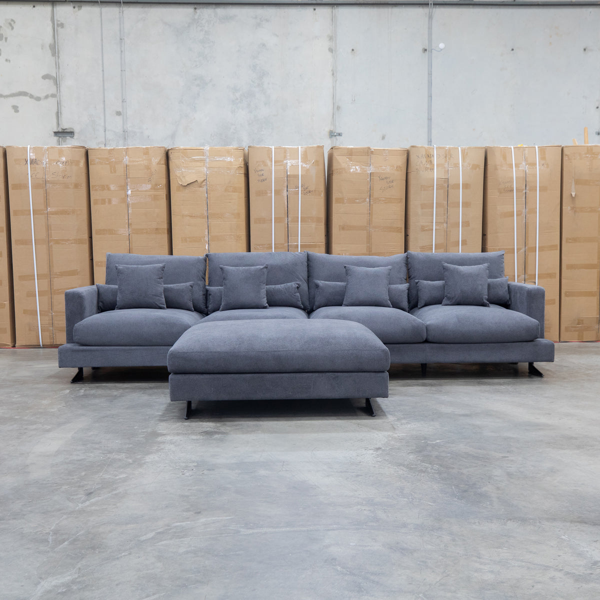 The Melbourne Deep Seat Feather & Foam Modular Corner Lounge - Obsidian available to purchase from Warehouse Furniture Clearance at our next sale event.