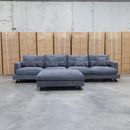 The Melbourne Deep Seat Feather & Foam Modular Corner Lounge - Obsidian available to purchase from Warehouse Furniture Clearance at our next sale event.