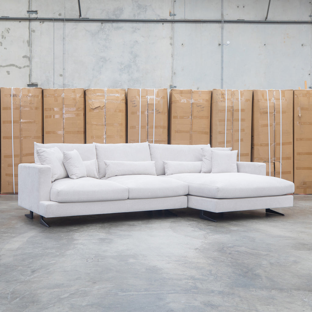 The Melbourne Deep Seat Feather & Foam RHF Chaise Lounge - Biscuit available to purchase from Warehouse Furniture Clearance at our next sale event.