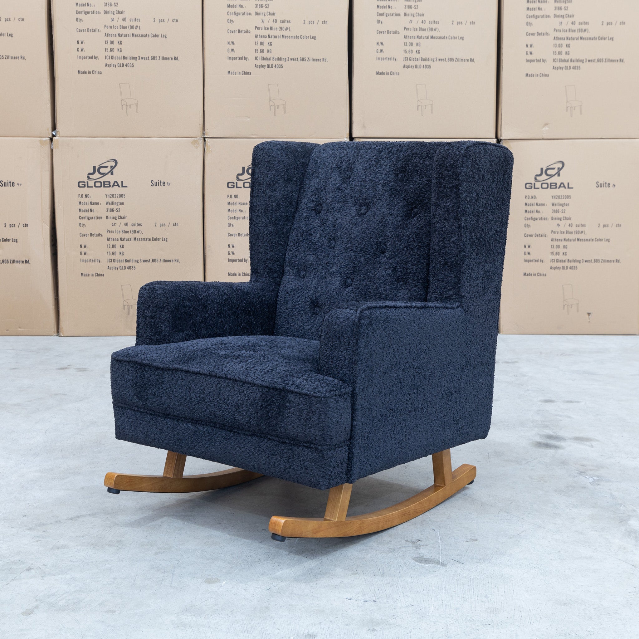 Clara 2 in 1 Rocking Chair Accent Chair Black Boucle Fabric Warehouse Furniture Clearance