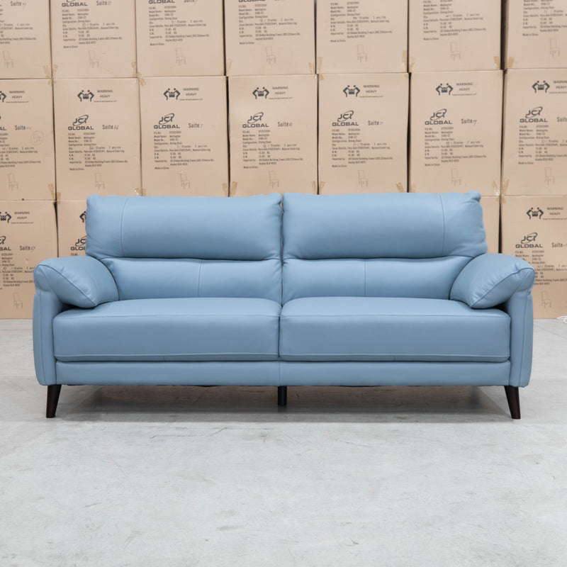 The Sabino Leather Two Seater Sofa - Sky available to purchase from Warehouse Furniture Clearance at our next sale event.