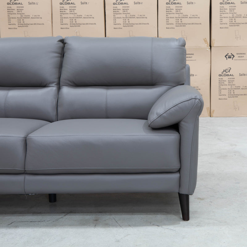 The Sabino Leather Three Seater Sofa - Dark Grey available to purchase from Warehouse Furniture Clearance at our next sale event.