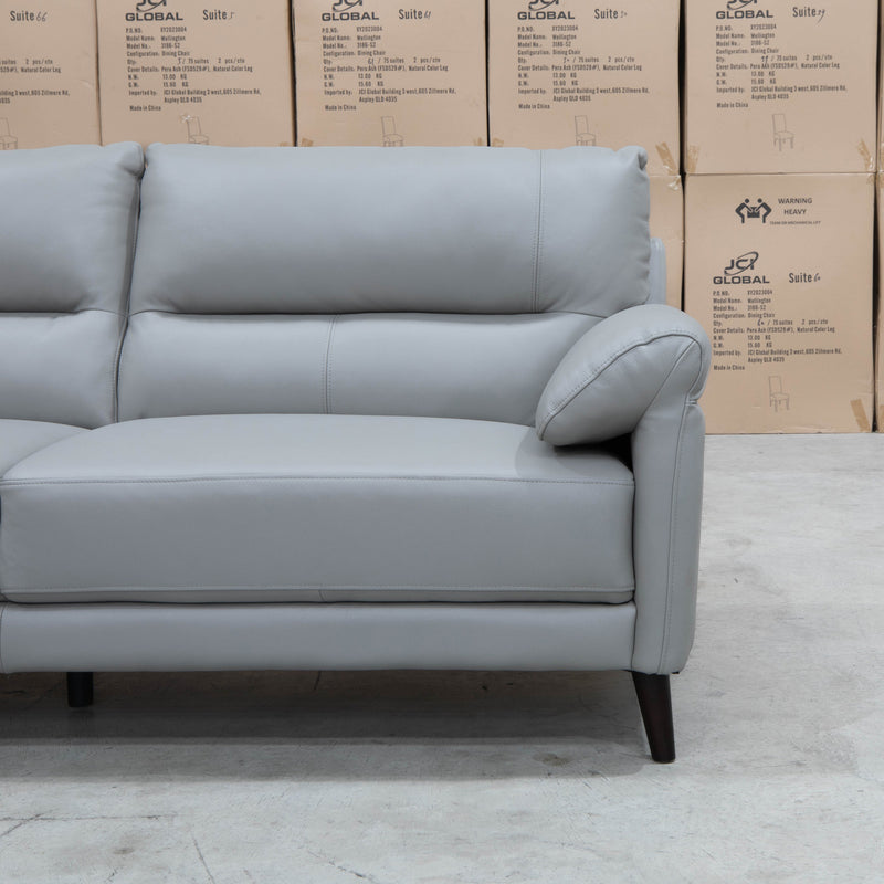 The Sabino Leather Three Seater Sofa - Light Grey available to purchase from Warehouse Furniture Clearance at our next sale event.